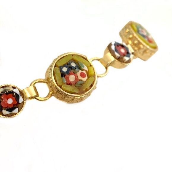 Yellow floral vtg mini micro mosaic bracelet 6.75” - Picture 4 of 9